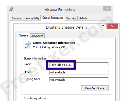 Screenshot of the Rare Ideas LLC certificate